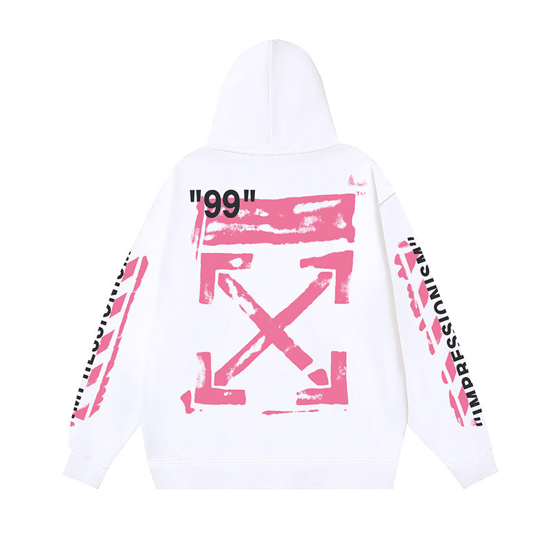 Off White Pink Print Hoodie