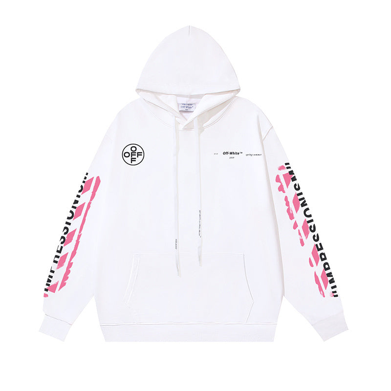 Off White Pink Print Hoodie